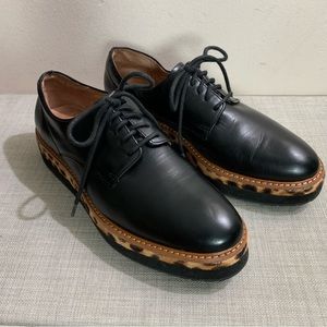 Women’s HALOGEN Black LEATHER Leopard PRINT Fur PLATFORM Chunky OXFORDS Shoes  8
